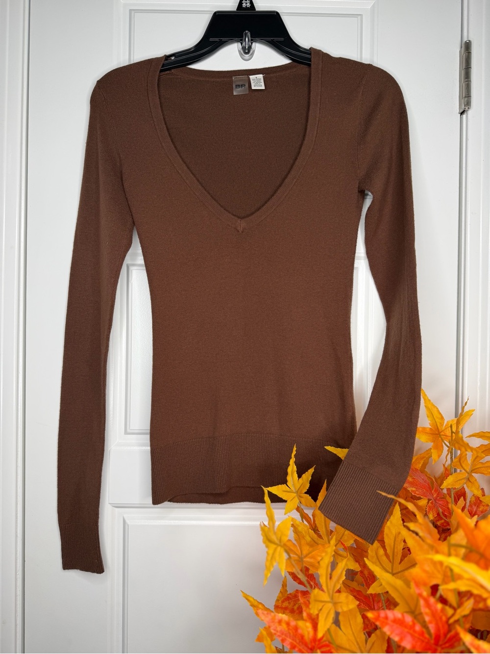 BP. Brown V-Neck Long Sleeve Knit Sweater
